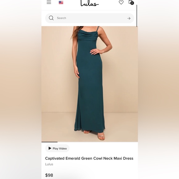 Lulus captivated emerald green cowl neck maxi dress like new - Picture 1 of 5